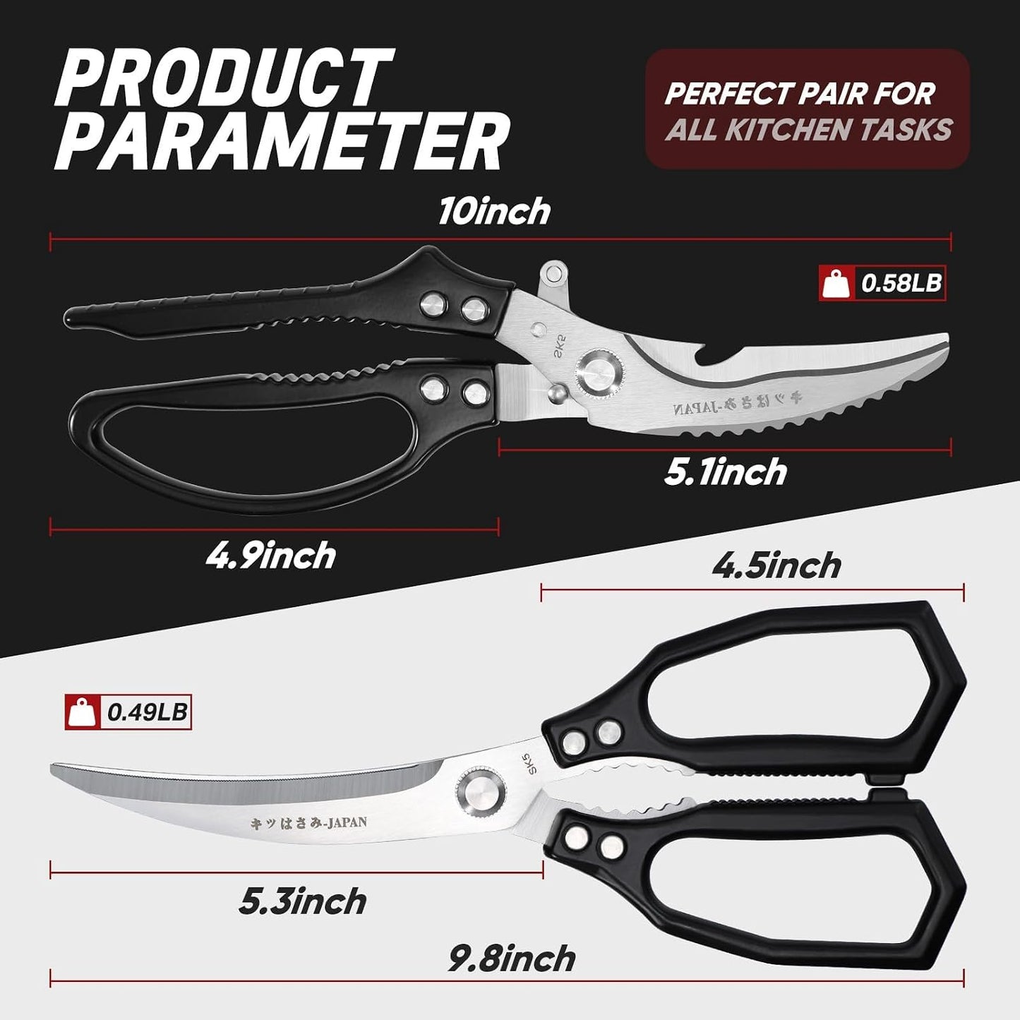 Multifunctional Poultry Shears Black with Non-Slip Handle | Japanese SK5 High-carbon Stainless Steel, Ergonomic Non-Slip Handle, Gift Box, for Chicken, Meat, Turkey, Fish, Vegetables