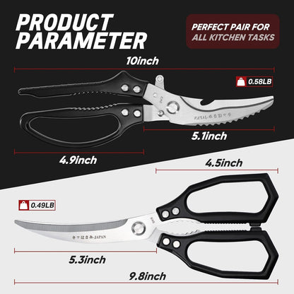 Multifunctional Poultry Shears Black with Non-Slip Handle | Japanese SK5 High-carbon Stainless Steel, Ergonomic Non-Slip Handle, Gift Box, for Chicken, Meat, Turkey, Fish, Vegetables