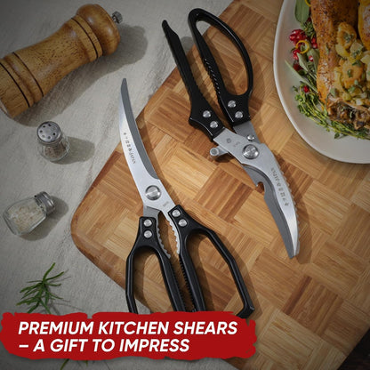 Multifunctional Poultry Shears Black with Non-Slip Handle | Japanese SK5 High-carbon Stainless Steel, Ergonomic Non-Slip Handle, Gift Box, for Chicken, Meat, Turkey, Fish, Vegetables