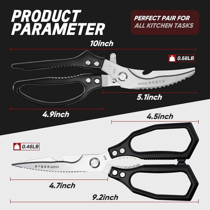 Multifunctional Poultry Shears Black with Non-Slip Handle | Japanese SK5 High-carbon Stainless Steel, Ergonomic Non-Slip Handle, Gift Box, for Chicken, Meat, Turkey, Fish, Vegetables