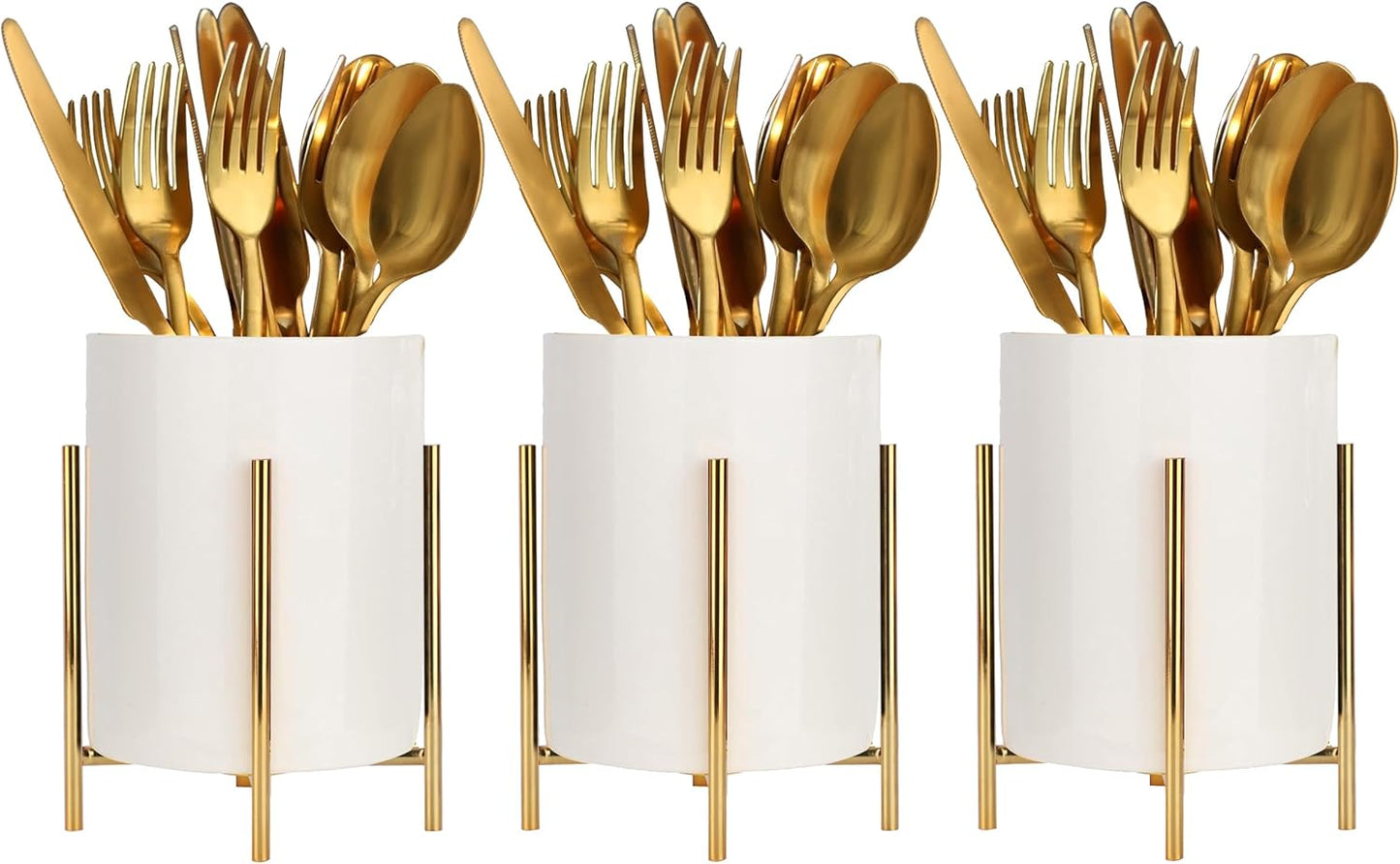 Utensil Caddy for Weddings and Parties,Sturdy Metal and Ceramics,Decorate Kitchen and Dining Table, White gold