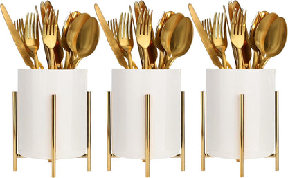 Utensil Caddy for Weddings and Parties,Sturdy Metal and Ceramics,Decorate Kitchen and Dining Table, White gold