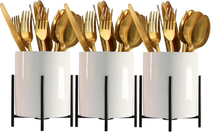 Utensil Caddy for Weddings and Parties,Sturdy Metal and Ceramics,Decorate Kitchen and Dining Table, White gold