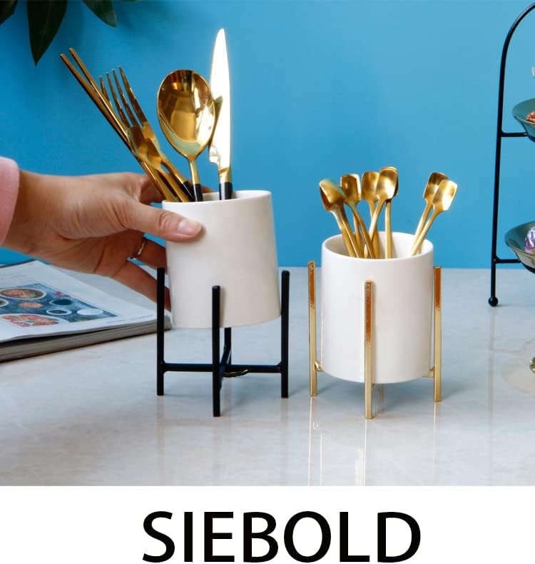 Utensil Caddy for Weddings and Parties,Sturdy Metal and Ceramics,Decorate Kitchen and Dining Table, White gold