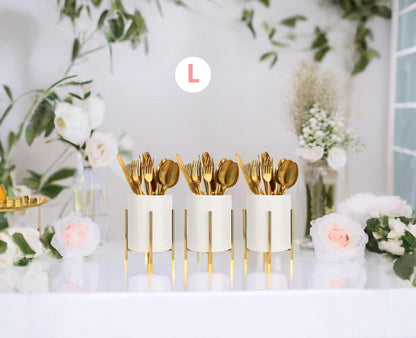 Utensil Caddy for Weddings and Parties,Sturdy Metal and Ceramics,Decorate Kitchen and Dining Table, White gold