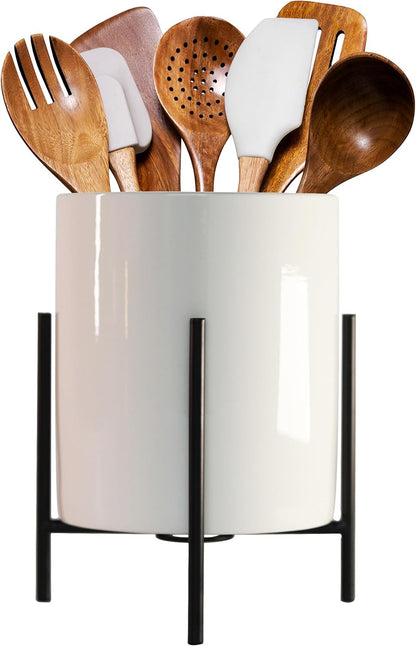 Utensil Caddy for Weddings and Parties,Sturdy Metal and Ceramics,Decorate Kitchen and Dining Table, White gold