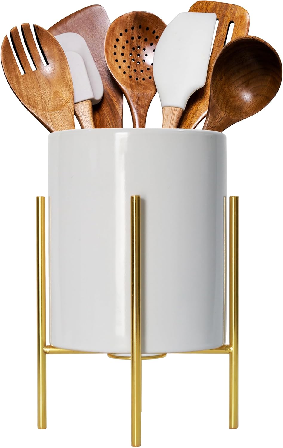 Utensil Caddy for Weddings and Parties,Sturdy Metal and Ceramics,Decorate Kitchen and Dining Table, White gold