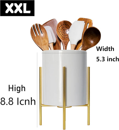 Utensil Caddy for Weddings and Parties,Sturdy Metal and Ceramics,Decorate Kitchen and Dining Table, White gold
