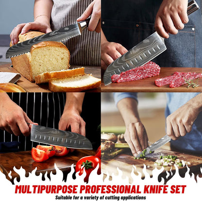 7-Piece Kitchen Knife Set with Magnetic Block - High Carbon Stainless Steel, Hand-Forged, Dishwasher Safe - Professional Knives Set with Block, Versatile Knife Sets for Kitchen