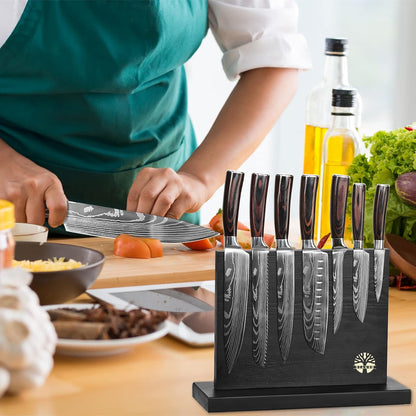 7-Piece Kitchen Knife Set with Magnetic Block - High Carbon Stainless Steel, Hand-Forged, Dishwasher Safe - Professional Knives Set with Block, Versatile Knife Sets for Kitchen