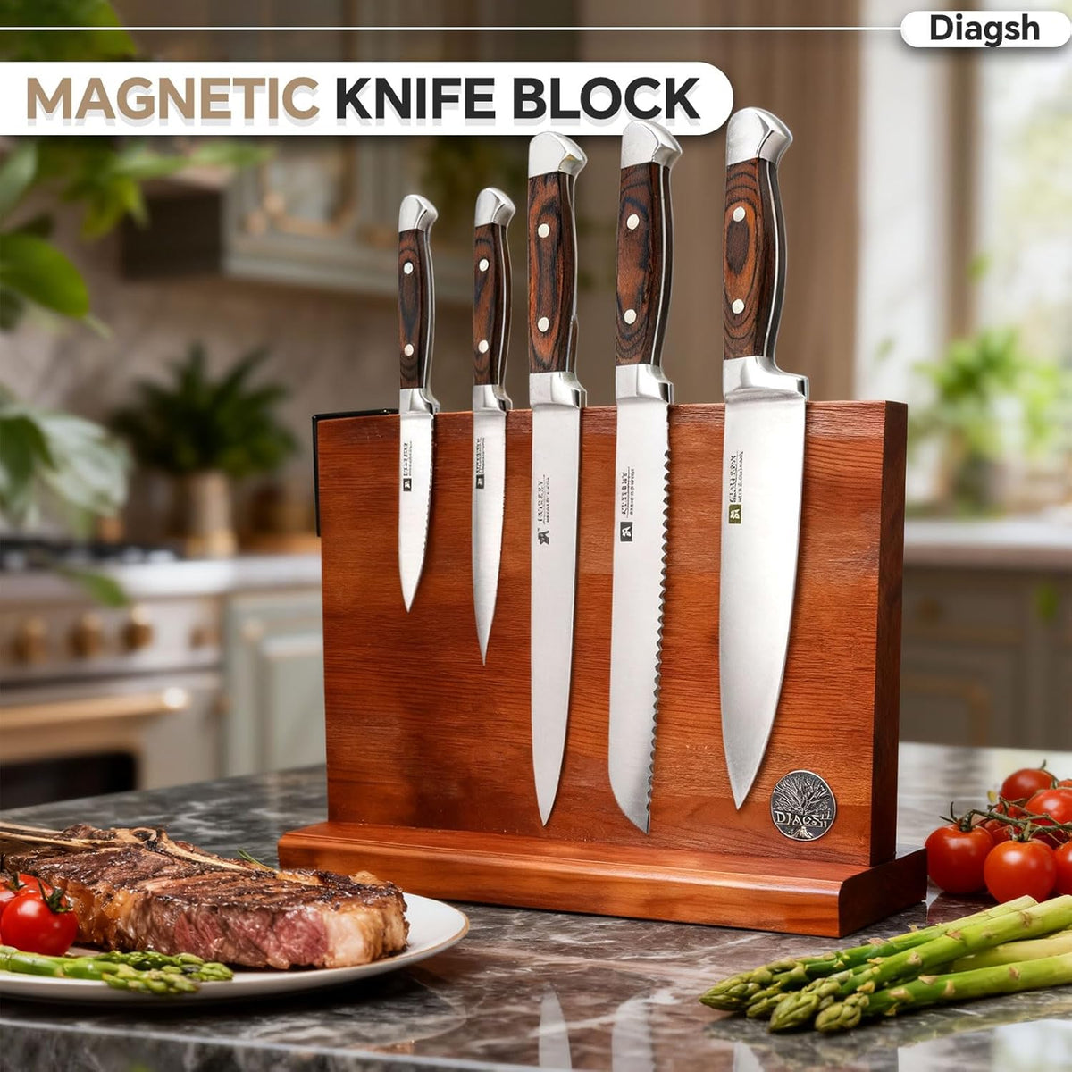 7-Piece Kitchen Knife Set with Magnetic Block - High Carbon Stainless Steel, Hand-Forged, Dishwasher Safe - Professional Knives Set with Block, Versatile Knife Sets for Kitchen