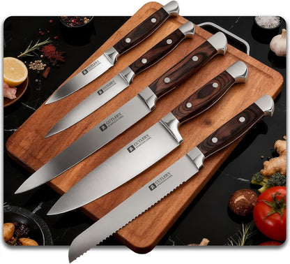7-Piece Kitchen Knife Set with Magnetic Block - High Carbon Stainless Steel, Hand-Forged, Dishwasher Safe - Professional Knives Set with Block, Versatile Knife Sets for Kitchen
