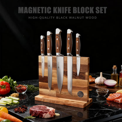 7-Piece Kitchen Knife Set with Magnetic Block - High Carbon Stainless Steel, Hand-Forged, Dishwasher Safe - Professional Knives Set with Block, Versatile Knife Sets for Kitchen