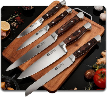 7-Piece Kitchen Knife Set with Magnetic Block - High Carbon Stainless Steel, Hand-Forged, Dishwasher Safe - Professional Knives Set with Block, Versatile Knife Sets for Kitchen