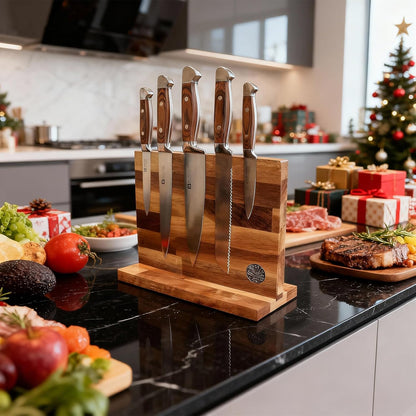 7-Piece Kitchen Knife Set with Magnetic Block - High Carbon Stainless Steel, Hand-Forged, Dishwasher Safe - Professional Knives Set with Block, Versatile Knife Sets for Kitchen