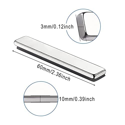 Strong Neodymium Magnets, 5 Pack-2.36x0.39x0.12In | Rare Earth Metal Bar Magnet with Adhesive Backing, Heavy Duty Magnetic Strip for Fridge, Office, Kitchen, Sliver