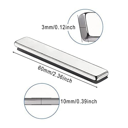 Strong Neodymium Magnets, 5 Pack-2.36x0.39x0.12In | Rare Earth Metal Bar Magnet with Adhesive Backing, Heavy Duty Magnetic Strip for Fridge, Office, Kitchen, Sliver