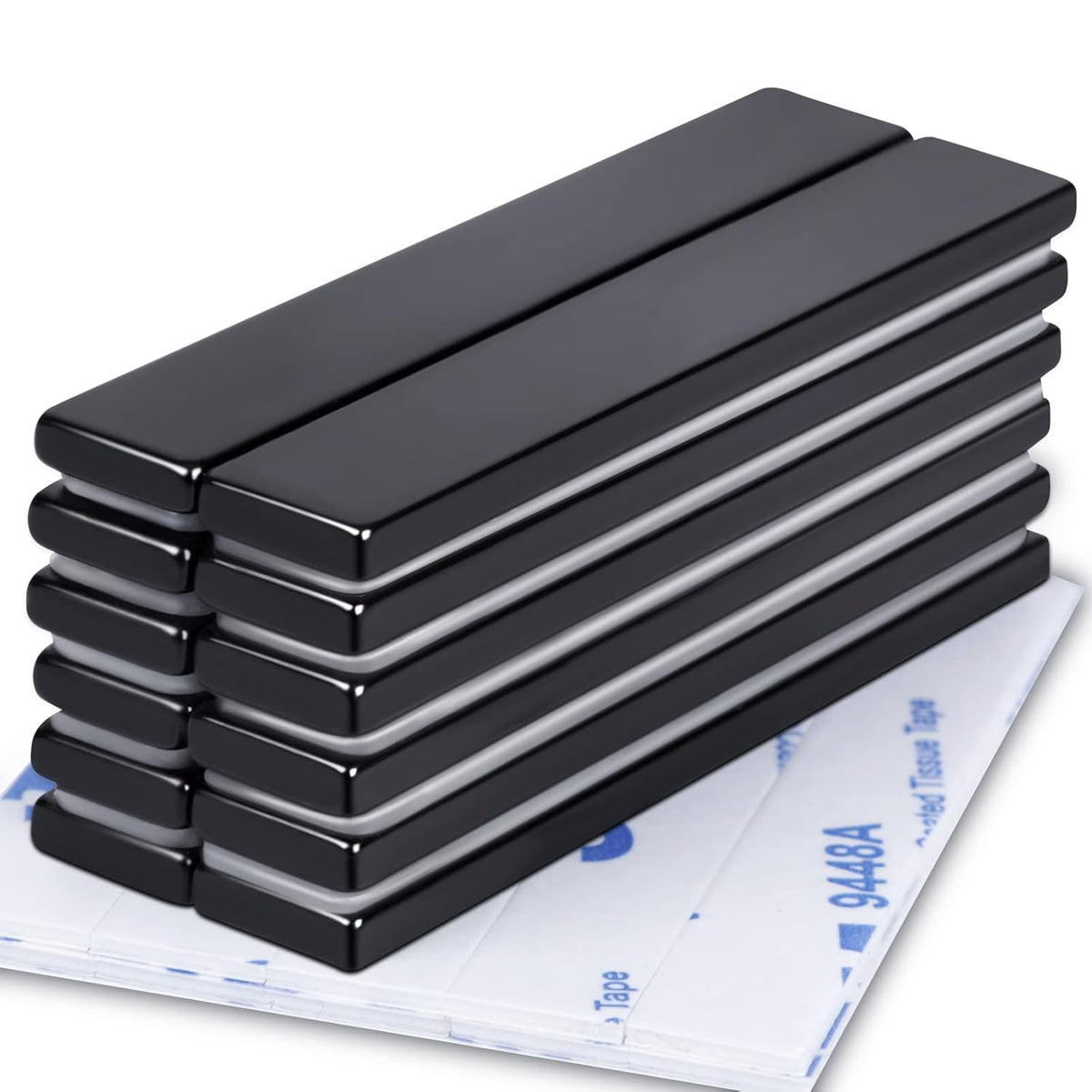 Strong Neodymium Magnets, 5 Pack-2.36x0.39x0.12In | Rare Earth Metal Bar Magnet with Adhesive Backing, Heavy Duty Magnetic Strip for Fridge, Office, Kitchen, Sliver
