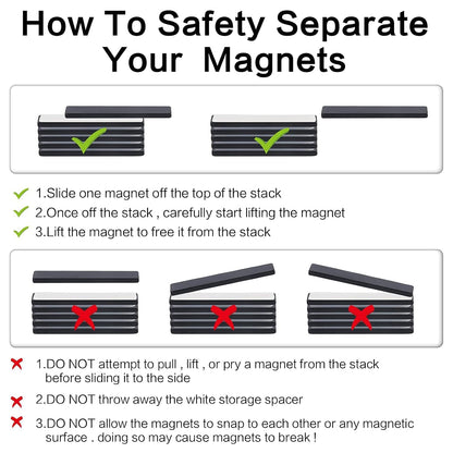 Strong Neodymium Magnets, 5 Pack-2.36x0.39x0.12In | Rare Earth Metal Bar Magnet with Adhesive Backing, Heavy Duty Magnetic Strip for Fridge, Office, Kitchen, Sliver
