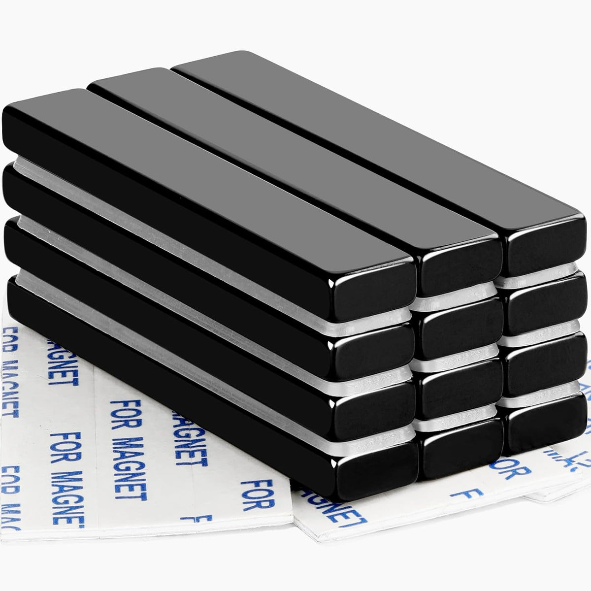 Strong Neodymium Magnets, 5 Pack-2.36x0.39x0.12In | Rare Earth Metal Bar Magnet with Adhesive Backing, Heavy Duty Magnetic Strip for Fridge, Office, Kitchen, Sliver