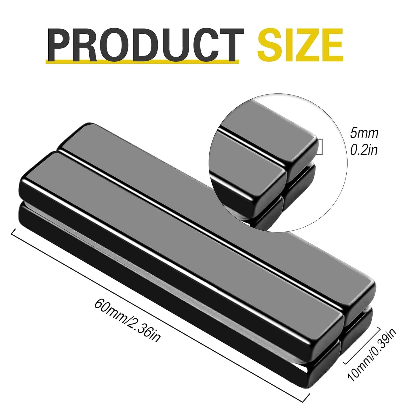 Strong Neodymium Magnets, 5 Pack-2.36x0.39x0.12In | Rare Earth Metal Bar Magnet with Adhesive Backing, Heavy Duty Magnetic Strip for Fridge, Office, Kitchen, Sliver