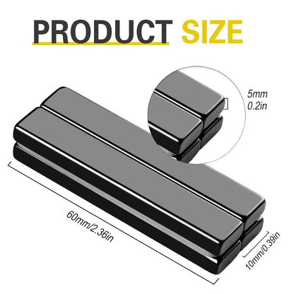 Strong Neodymium Magnets, 5 Pack-2.36x0.39x0.12In | Rare Earth Metal Bar Magnet with Adhesive Backing, Heavy Duty Magnetic Strip for Fridge, Office, Kitchen, Sliver