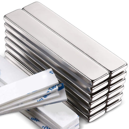 Strong Neodymium Magnets, 5 Pack-2.36x0.39x0.12In | Rare Earth Metal Bar Magnet with Adhesive Backing, Heavy Duty Magnetic Strip for Fridge, Office, Kitchen, Sliver
