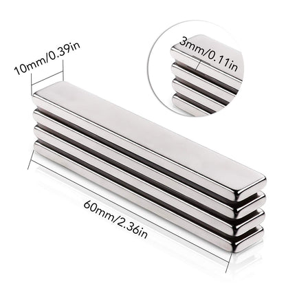 Strong Neodymium Magnets, 5 Pack-2.36x0.39x0.12In | Rare Earth Metal Bar Magnet with Adhesive Backing, Heavy Duty Magnetic Strip for Fridge, Office, Kitchen, Sliver