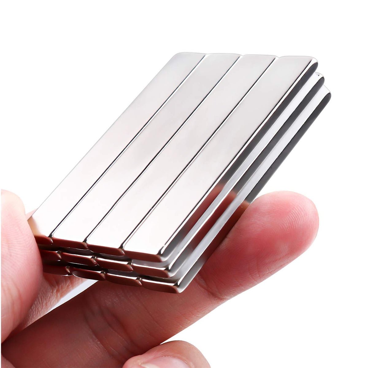 Strong Neodymium Magnets, 5 Pack-2.36x0.39x0.12In | Rare Earth Metal Bar Magnet with Adhesive Backing, Heavy Duty Magnetic Strip for Fridge, Office, Kitchen, Sliver