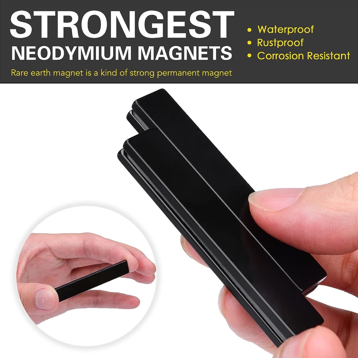 Strong Neodymium Magnets, 5 Pack-2.36x0.39x0.12In | Rare Earth Metal Bar Magnet with Adhesive Backing, Heavy Duty Magnetic Strip for Fridge, Office, Kitchen, Sliver