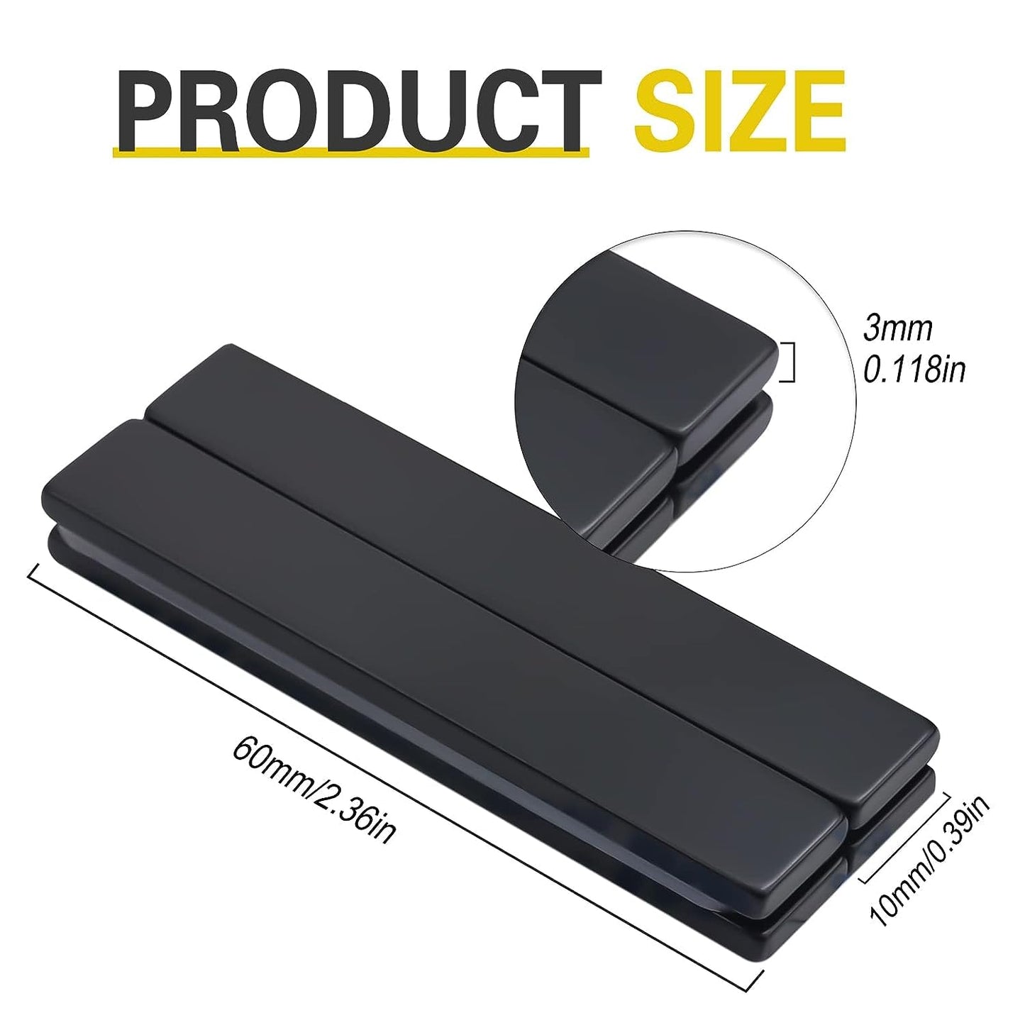 Strong Neodymium Magnets, 5 Pack-2.36x0.39x0.12In | Rare Earth Metal Bar Magnet with Adhesive Backing, Heavy Duty Magnetic Strip for Fridge, Office, Kitchen, Sliver