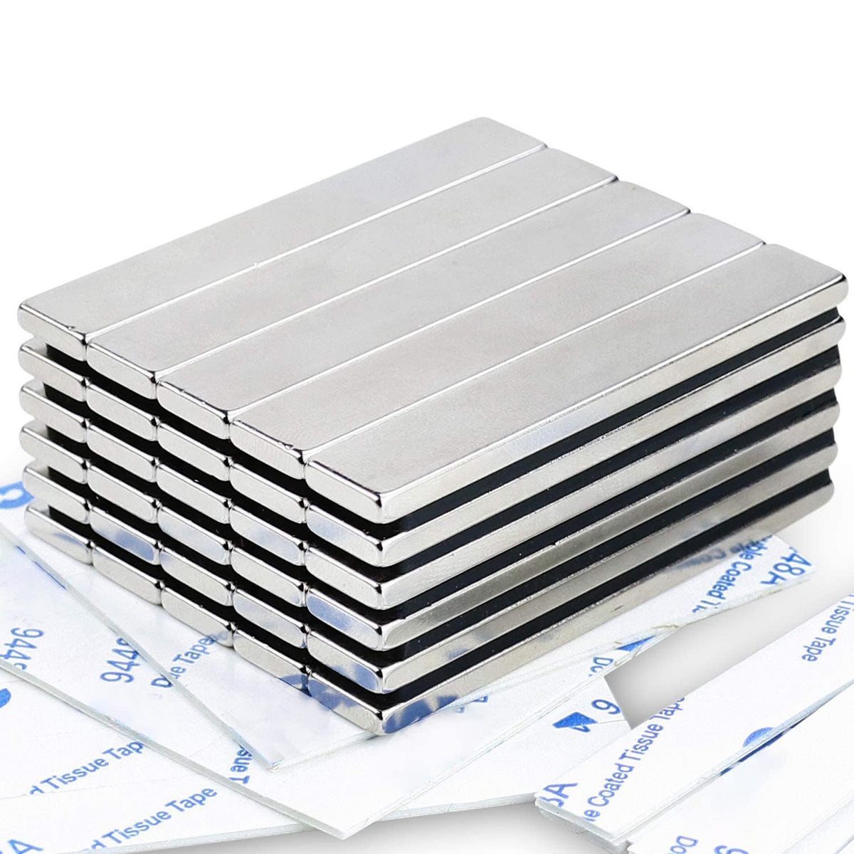 Strong Neodymium Magnets, 5 Pack-2.36x0.39x0.12In | Rare Earth Metal Bar Magnet with Adhesive Backing, Heavy Duty Magnetic Strip for Fridge, Office, Kitchen, Sliver