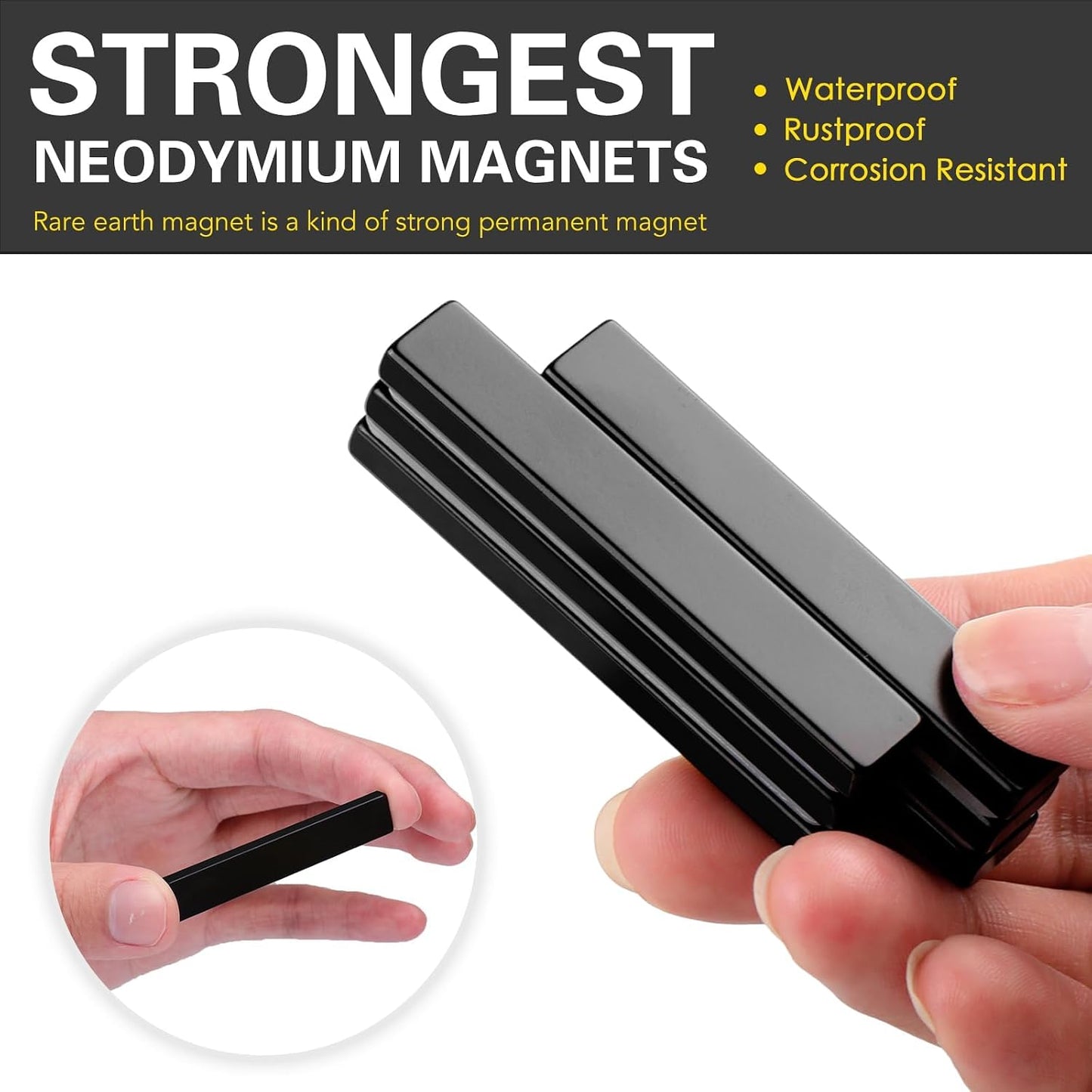 Strong Neodymium Magnets, 5 Pack-2.36x0.39x0.12In | Rare Earth Metal Bar Magnet with Adhesive Backing, Heavy Duty Magnetic Strip for Fridge, Office, Kitchen, Sliver