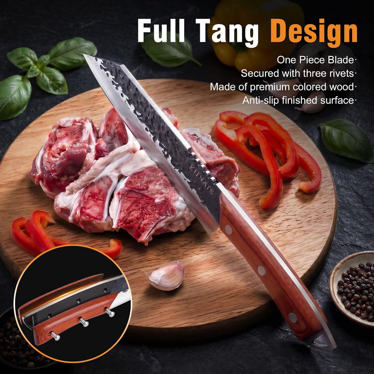 Butcher Knife Set, 3PCS Hand Forged Full Tang BBQ Knife Set | Gift-ready kitchen knives with meat cleaver, chef knife and boning knife for chopping, slicing and trimming.