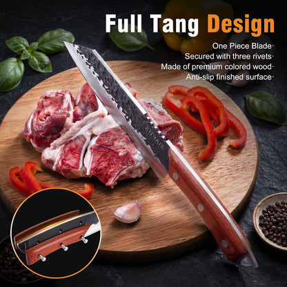 Butcher Knife Set, 3PCS Hand Forged Full Tang BBQ Knife Set | Gift-ready kitchen knives with meat cleaver, chef knife and boning knife for chopping, slicing and trimming.