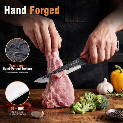 Butcher Knife Set, 3PCS Hand Forged Full Tang BBQ Knife Set | Gift-ready kitchen knives with meat cleaver, chef knife and boning knife for chopping, slicing and trimming.