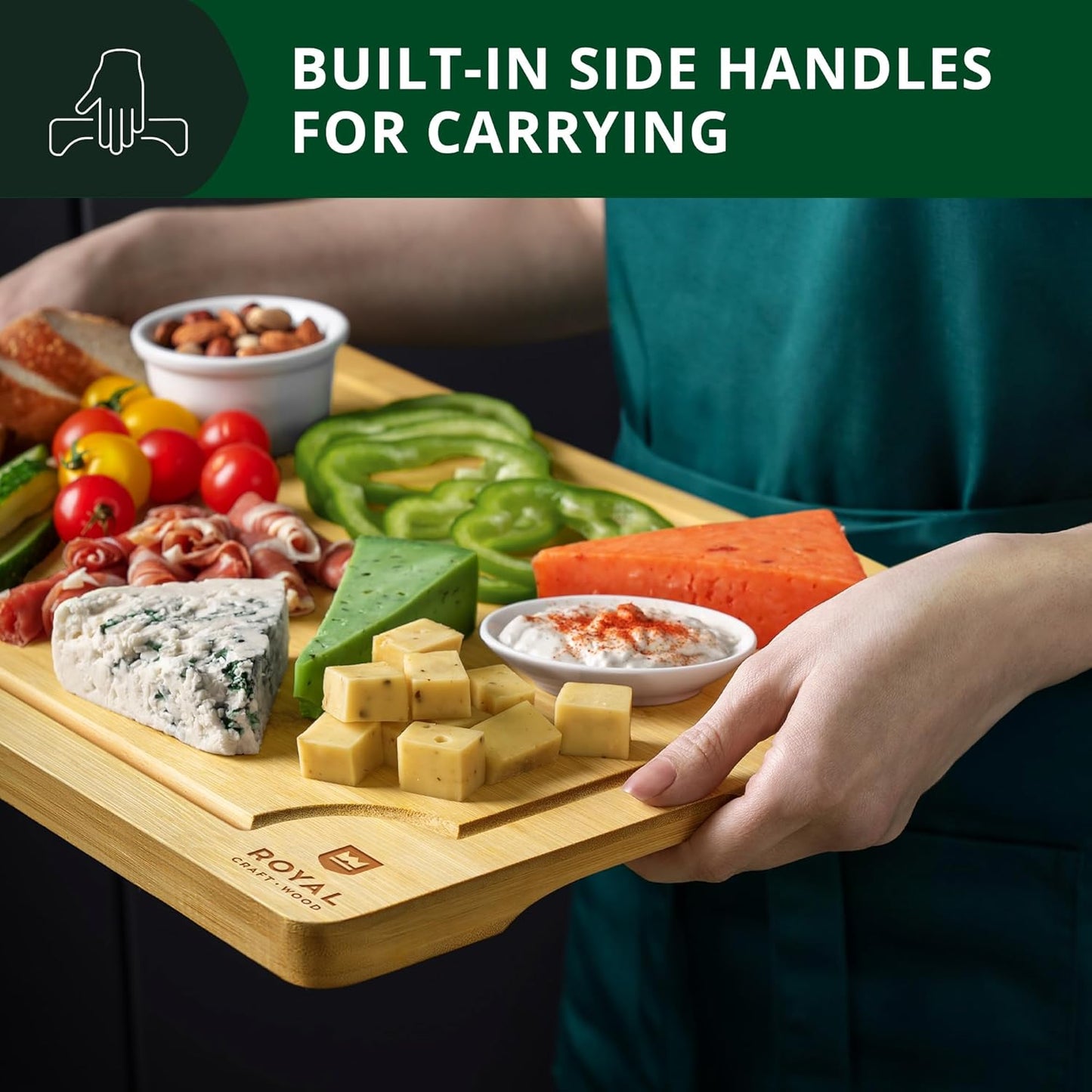 Bamboo Cutting Board with Juice Groove - Kitchen Chopping Board for Meat Cheese and Vegetables, Heavy Duty Serving Tray