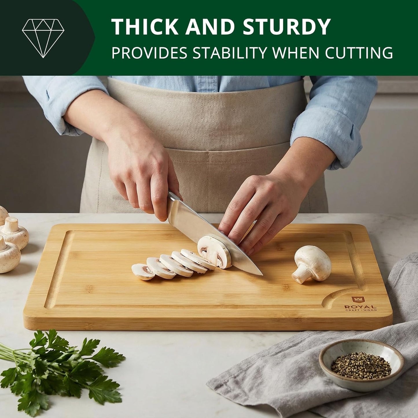 Bamboo Cutting Board with Juice Groove - Kitchen Chopping Board for Meat Cheese and Vegetables, Heavy Duty Serving Tray