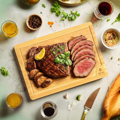 Bamboo Cutting Board with Juice Groove - Kitchen Chopping Board for Meat Cheese and Vegetables, Heavy Duty Serving Tray