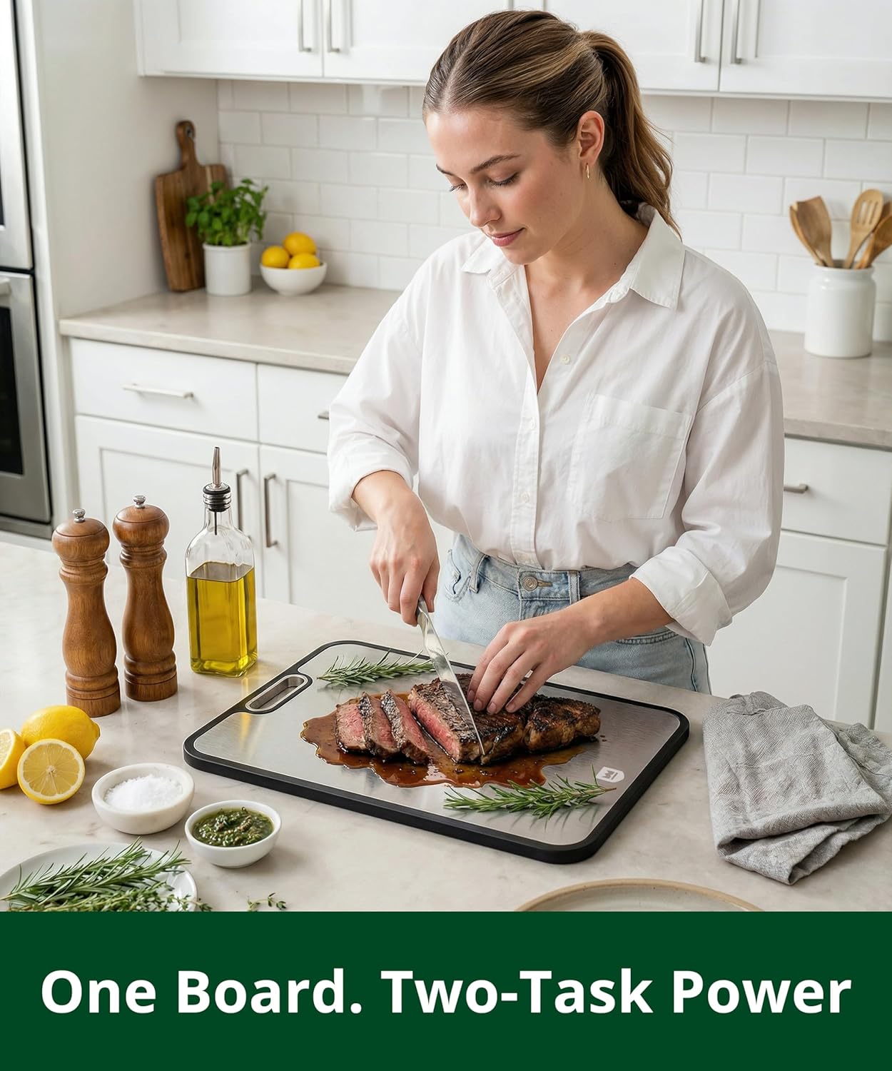 Bamboo Cutting Board with Juice Groove - Kitchen Chopping Board for Meat Cheese and Vegetables, Heavy Duty Serving Tray
