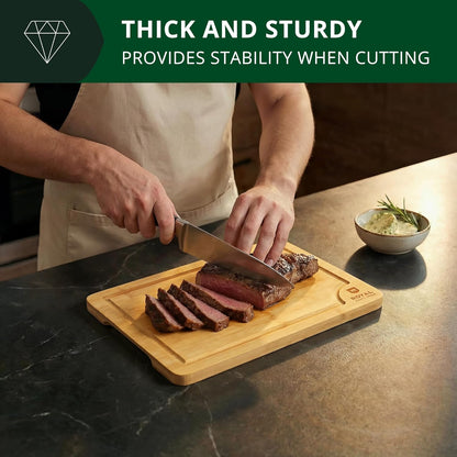 Bamboo Cutting Board with Juice Groove - Kitchen Chopping Board for Meat Cheese and Vegetables, Heavy Duty Serving Tray