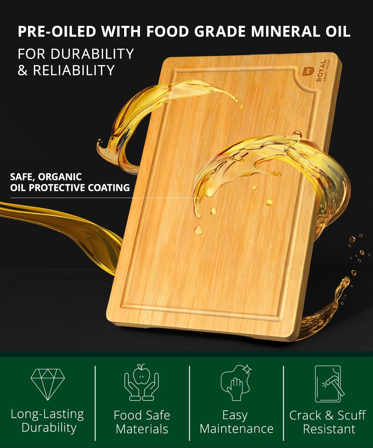Bamboo Cutting Board with Juice Groove - Kitchen Chopping Board for Meat Cheese and Vegetables, Heavy Duty Serving Tray