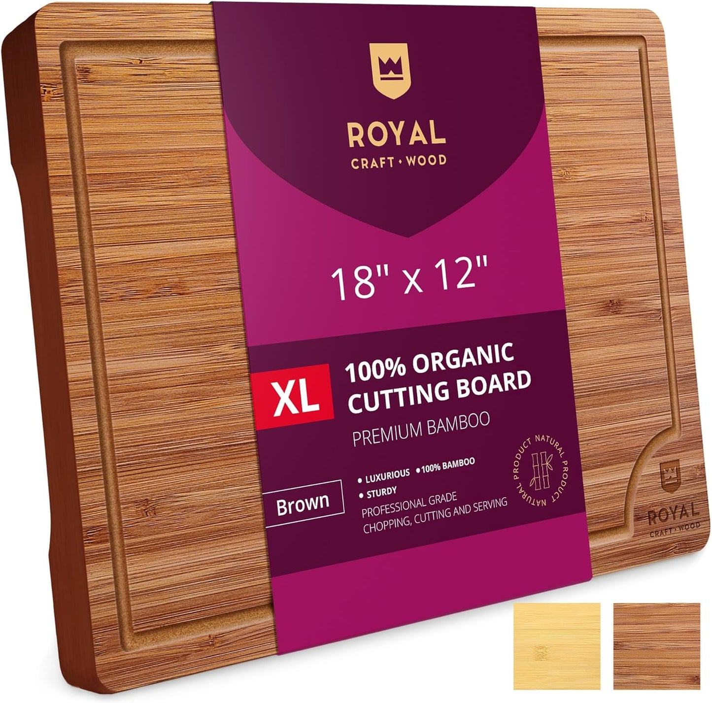Bamboo Cutting Board with Juice Groove - Kitchen Chopping Board for Meat Cheese and Vegetables, Heavy Duty Serving Tray