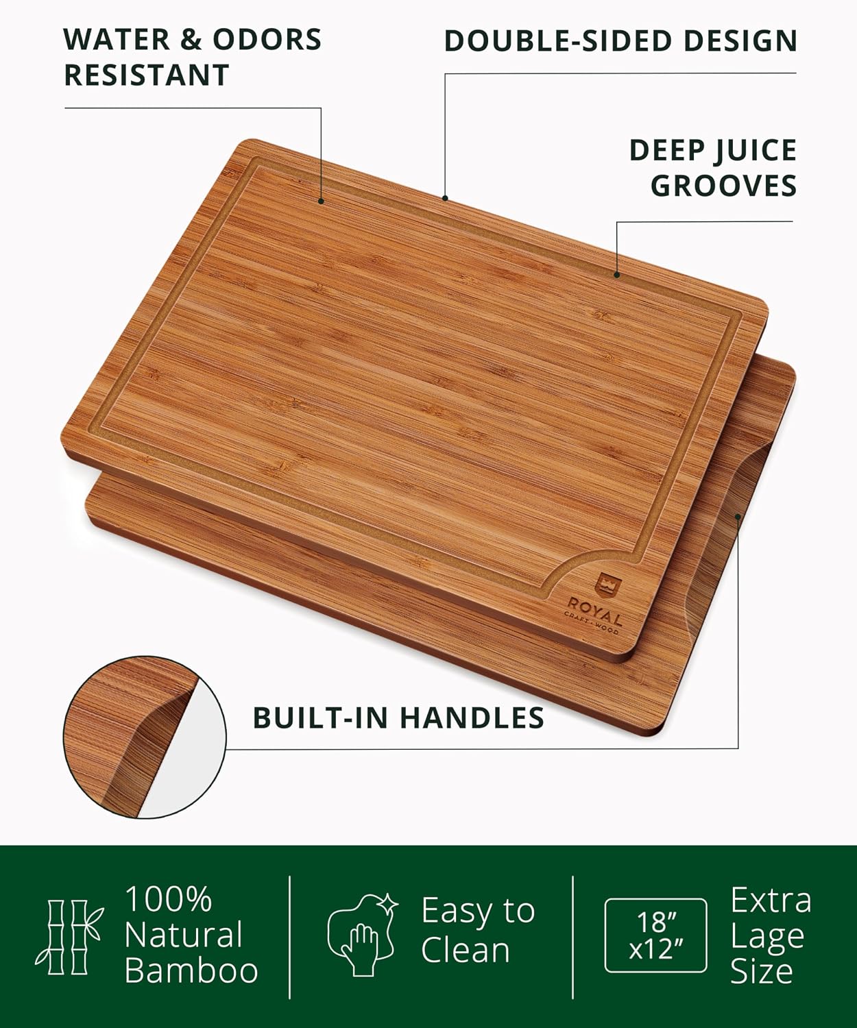 Bamboo Cutting Board with Juice Groove - Kitchen Chopping Board for Meat Cheese and Vegetables, Heavy Duty Serving Tray