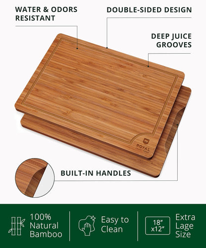 Bamboo Cutting Board with Juice Groove - Kitchen Chopping Board for Meat Cheese and Vegetables, Heavy Duty Serving Tray