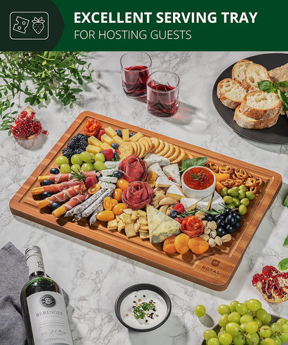 Bamboo Cutting Board with Juice Groove - Kitchen Chopping Board for Meat Cheese and Vegetables, Heavy Duty Serving Tray