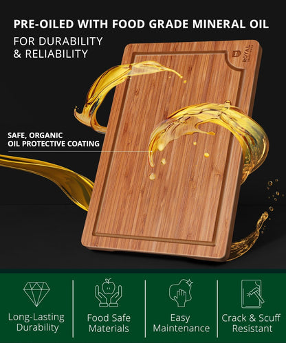 Bamboo Cutting Board with Juice Groove - Kitchen Chopping Board for Meat Cheese and Vegetables, Heavy Duty Serving Tray