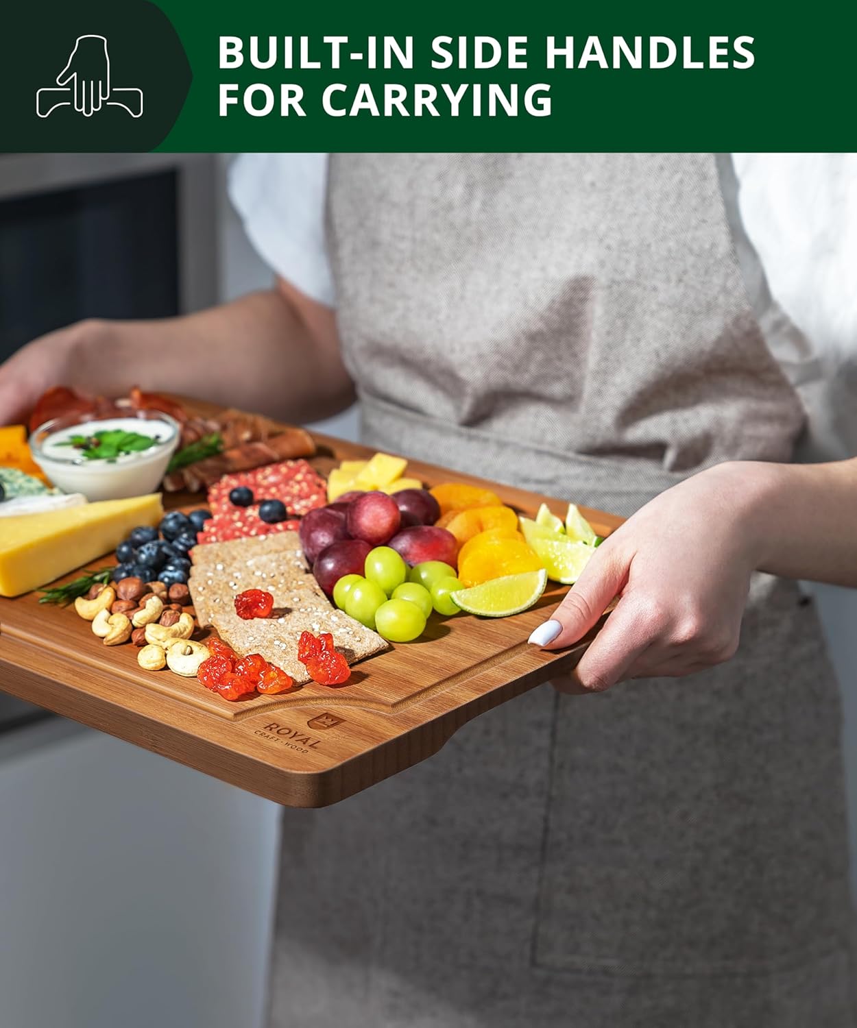 Bamboo Cutting Board with Juice Groove - Kitchen Chopping Board for Meat Cheese and Vegetables, Heavy Duty Serving Tray