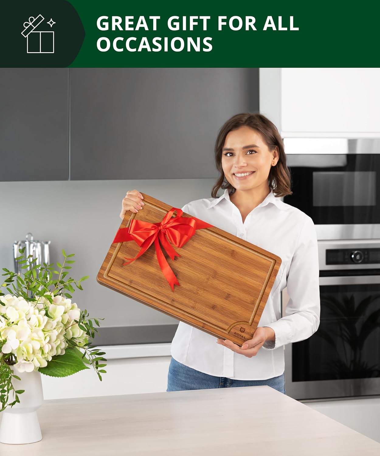 Bamboo Cutting Board with Juice Groove - Kitchen Chopping Board for Meat Cheese and Vegetables, Heavy Duty Serving Tray