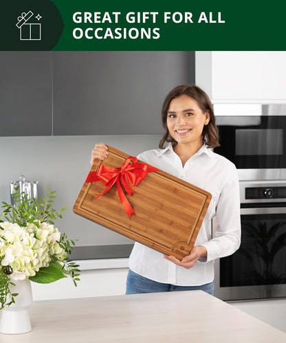 Bamboo Cutting Board with Juice Groove - Kitchen Chopping Board for Meat Cheese and Vegetables, Heavy Duty Serving Tray